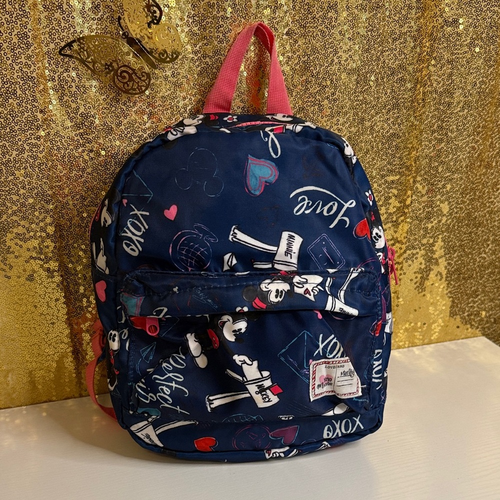 Disney Store Navy and Pink Mickey and Minnie Mouse Mini Backpack